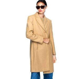 ZARA Fitted Soft Coat Taupe Brown Size Large Long with Buttons